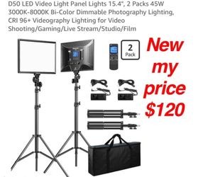 New D50 LED Video Light Panel Lights 15.4", 2 Packs 45W 3000K-8000K Bi-Color Dimmable Photography Lighting, CRI 96+ Videography Lighting for Video Sh