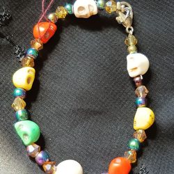 Colorful Skull Latched Bracelet 7in.