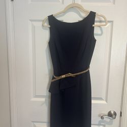 Black Sleeveless Sheath Dress w/ Gold Belt-Size 0