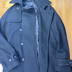 Men H&M Pea Coat US 38 R Large Size Black   Overcoat Peacoat