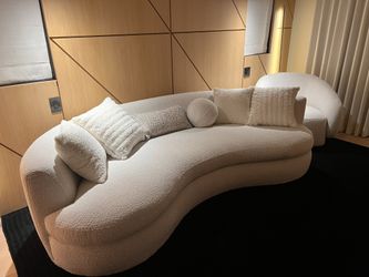 Boucle curved sofa with pillows - free delivery ✅ modern curved sofa teddy sherpa