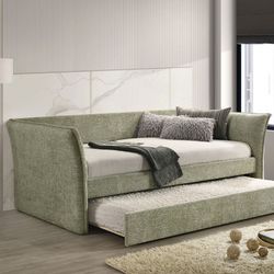 LIGHT GREEN FABRIC TWIN SIZE DAYBED BED FRAME TRUNDLE CAMA SILLON SENCILLA  BEDROOM FURNITURE LOCAL DELIVERY