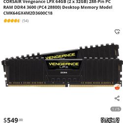 CORSAIR Vengeance LPX 64GB (2 x 32GB) 288-Pin PC RAM DDR4 3600