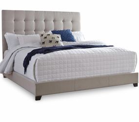Signature Design by Ashley Dolante Queen Size Upholstered Tufted Bed Frame, Beige