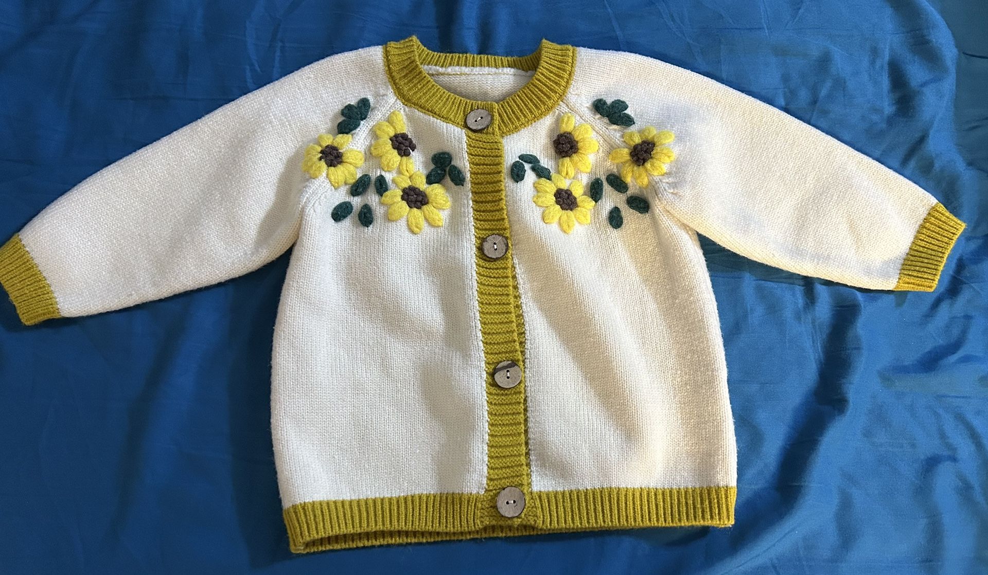 Yellow Flowers Button Up Girl Cardigan Sweater Size Unknown (No Tag-Possibly 2T)