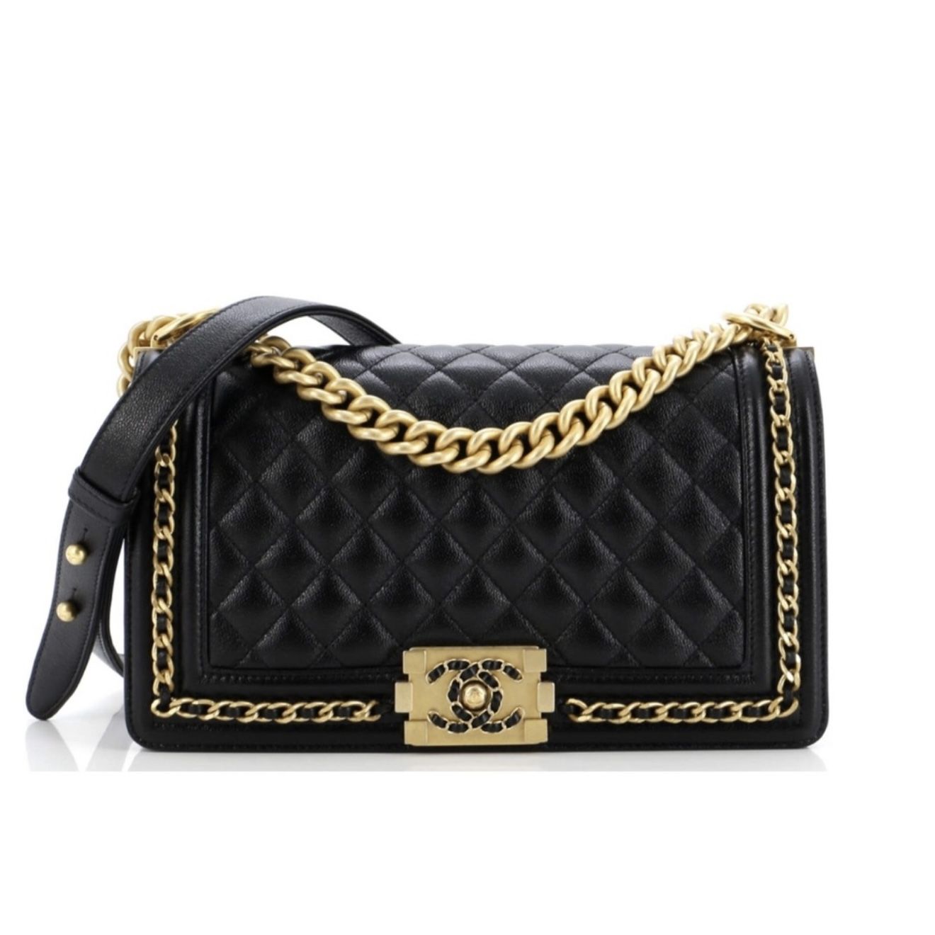AUTHENTIC CHANEL RARE BLACK AND GOLD BOY BAG