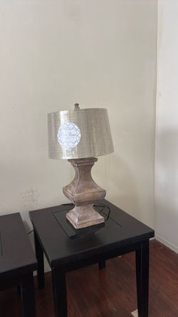 Table Lamp with Wood Base and Metallic Shade