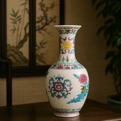 Chinese 1950s Famille-Rose Chrysanthemum & Peony Vase, 11.5x3.5”