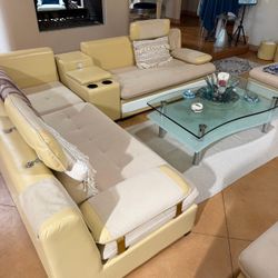 Luxury Modern Modular Sectional with Adjustable Headsets, Console, & Ottoman- Originally $5000