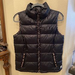 PINK Victoria’s Secret Black Puffer Vest with Leopard Trim Size Small