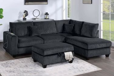 New Modern Black Fabric Sectional Sofa and Chaise Set FREE Storage Ottoman Modern Ashley Style Designer Furniture Warehouse Big SALE Discount Beige