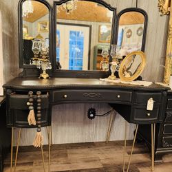 Amazing Black & Gold Antique Modern Farmhouse Vanity 