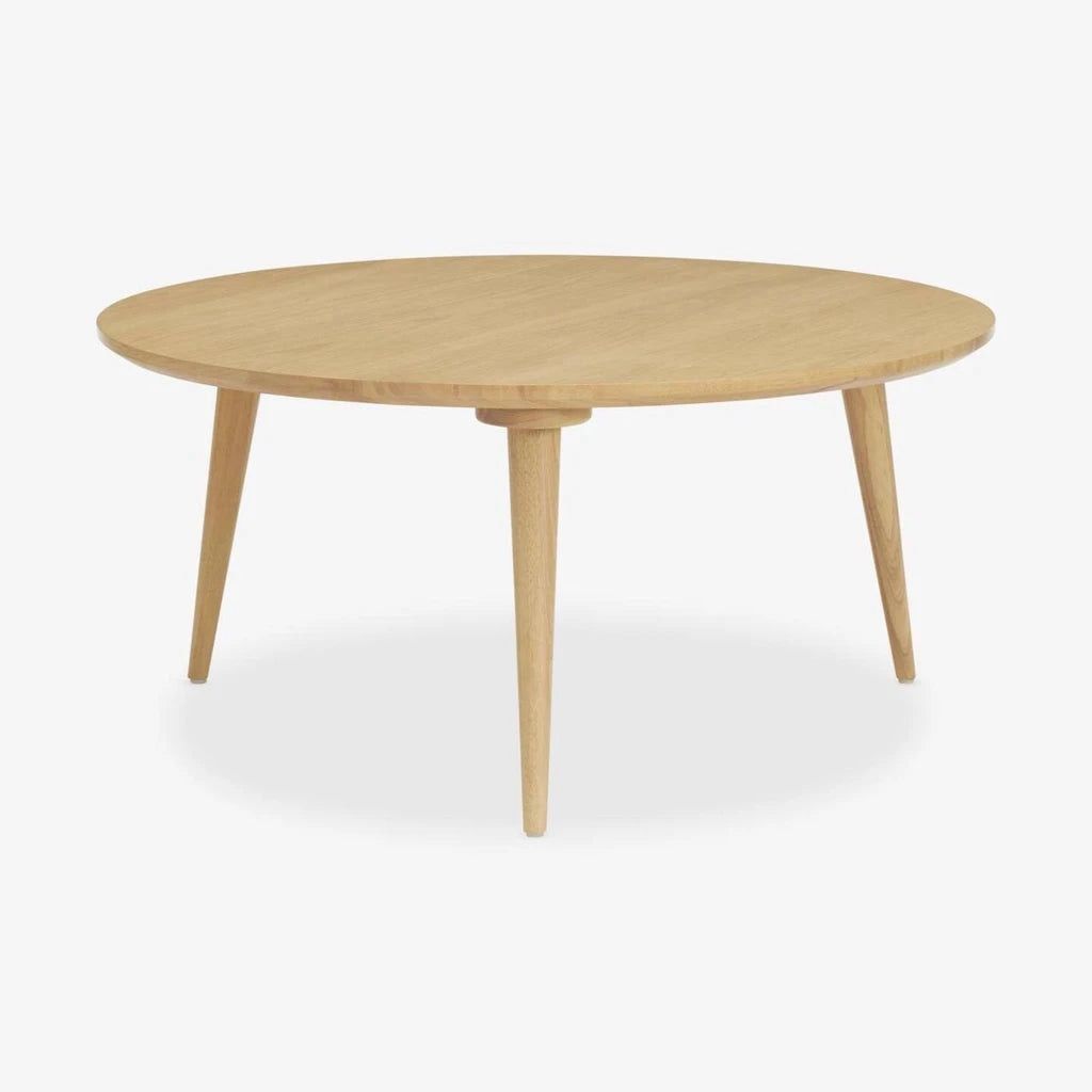 Clarkson Round Oak Coffee Table – 36" Tripod Design with Tapered Legs, Mid-Century Modern Style Solid Wood