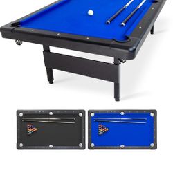 GoSports Blue, 8 ft Billiards Table- No Assembly, - Portable Pool Table Includes Full Set of Balls, 2 Cue Sticks, Chalk a
