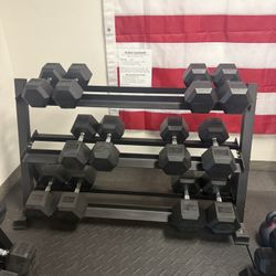 Rubber Hex Dumbbell Set – 55 to 75 lb Pairs – Brand New