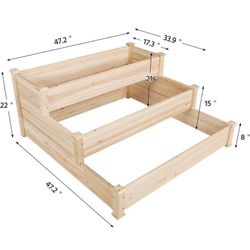 3 Tier Raised Garden Bed Outdoor Elevated Flower Box Wooden Vegetables Growing Planter 47 x 47 x 22in for Backyard/Patio/Gardener