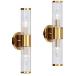 Brushed Gold Wall Sconces Set of 2, Hardwired Modern Bathroom Lighting Fixtures with Clear Glass, Elegant Wall Mount Lamps for Mirror, Vanity, Hallway