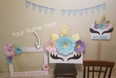 Unicorn backdrop- giant paper flowers