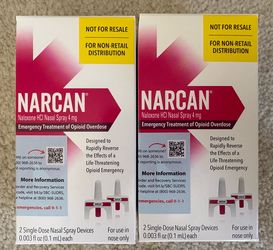 2 New Boxes NARCAN 4mg Nasal Spray (4 Total Doses) - Opioid Overdose Emergency Treatment
