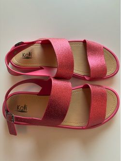 Kali Women’s Pink Glitter Strappy Ankle Strap Buckle Flat Sandals 11