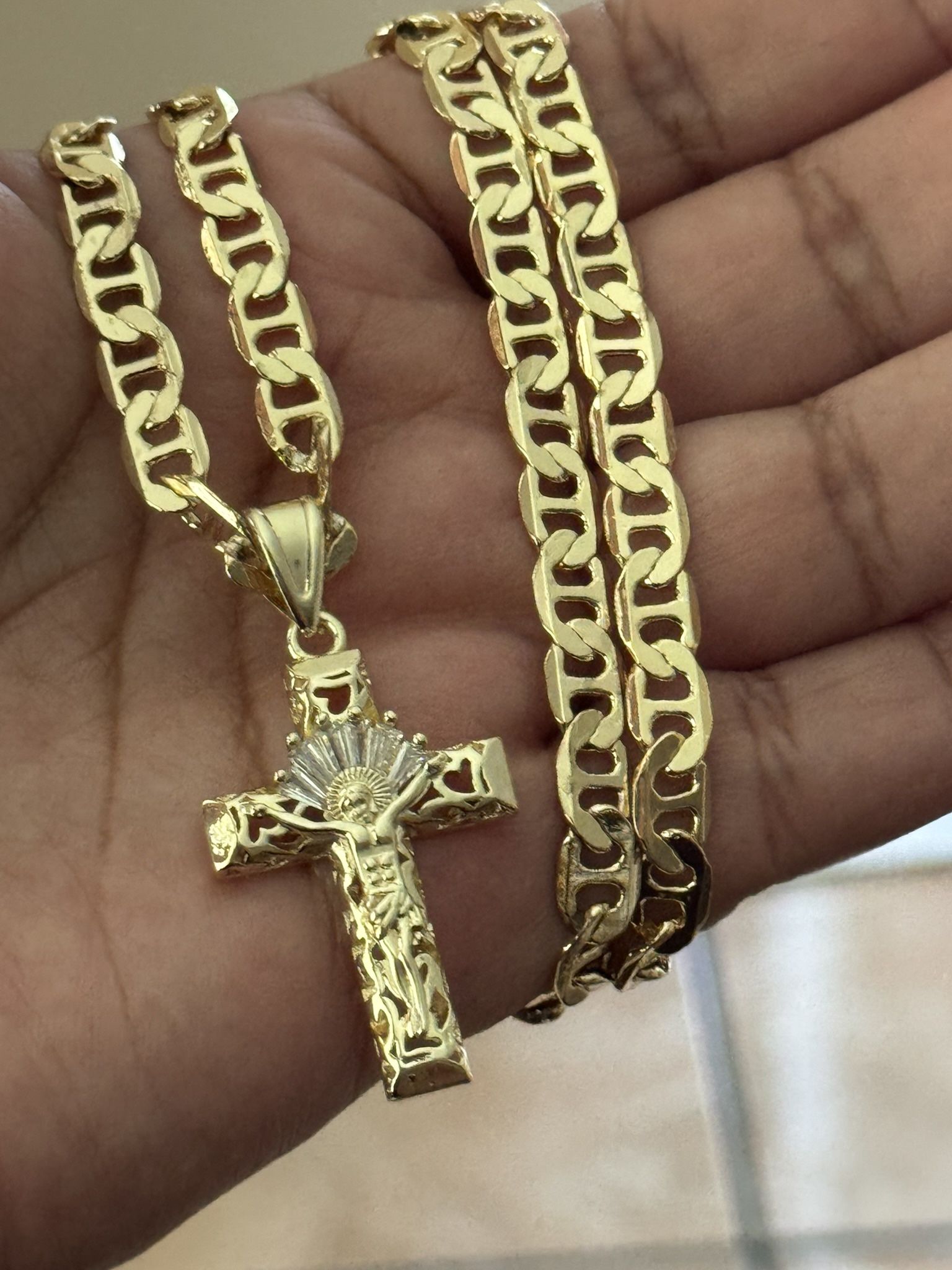 Cross With Baguette Style Stone Thick 22 Inch Mariner Necklace