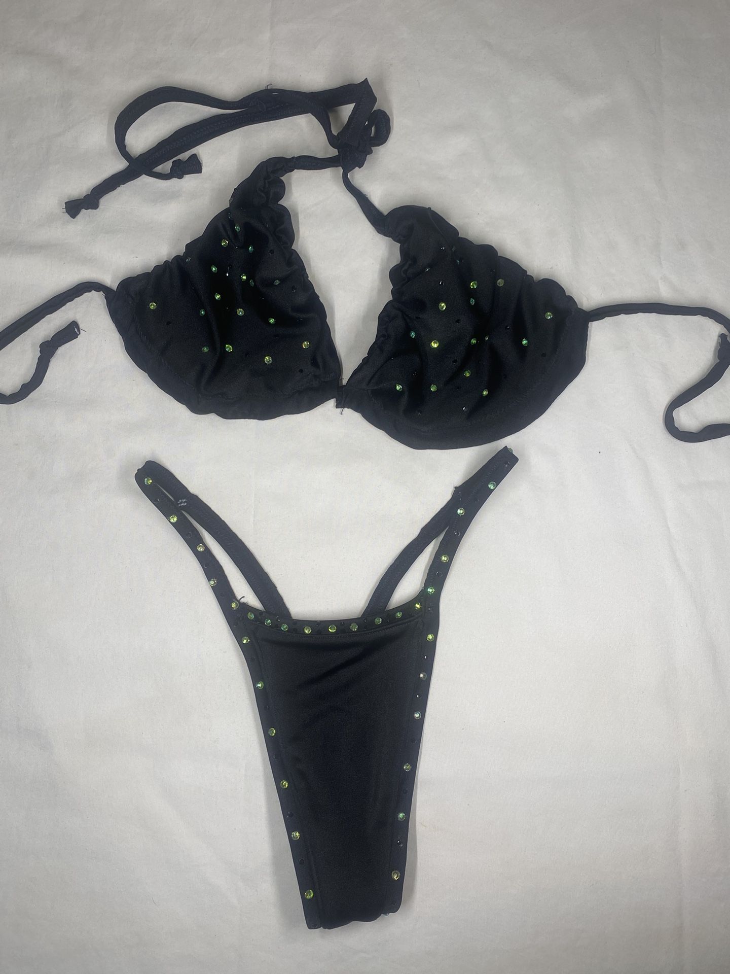 All Black Sparkly Rhinestone Stripper Wear Bikini Dancewear
