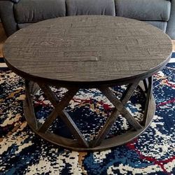 Ashley - Sharzane Rustic Round Solid Wood Pine Coffee Table