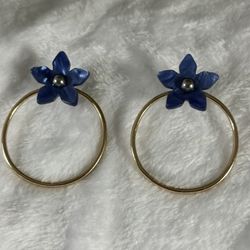 Baublebar By Sugar Fix Blue Resin Flower Hoop Earrings Great Condition 