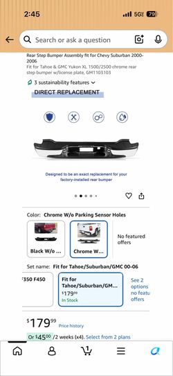 Rear Step Bumper Assembly Compatible with 2000-2006 Chevy Suburban 1500/2500 & Tahoe & GMC Yukon XL 1500/2500 Chrome Rear Step Bumper