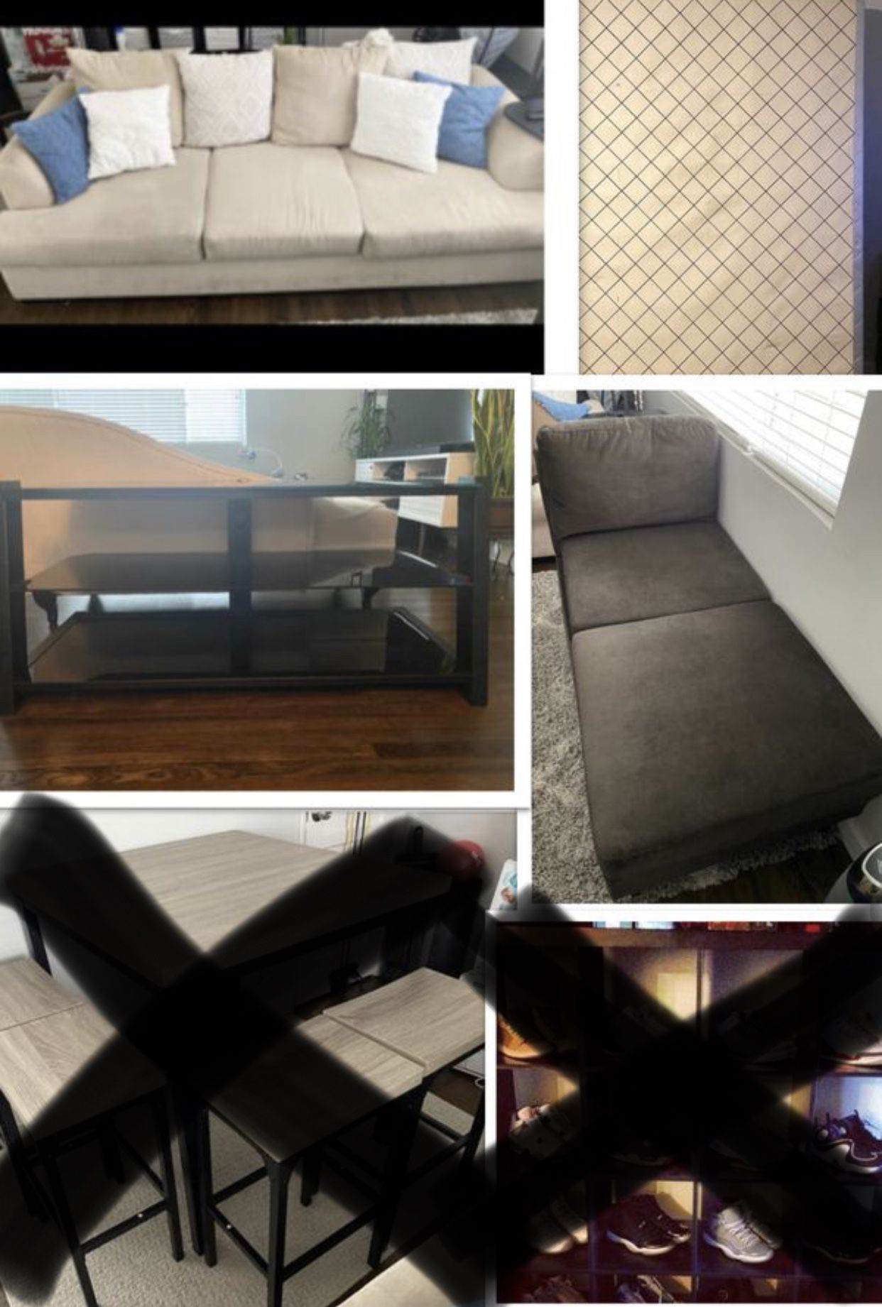 EVERYTHING MUST GO!!! Bundle deal: selling couch, chaise lounge chair, tv stand, Queen size box spring - $250 OBO