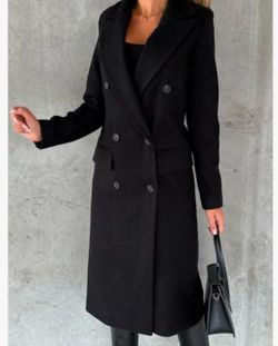 IDEALSANXUN Womens Long Wool Coat Double Breasted Trench Coat Fall Winter Clothes Size L