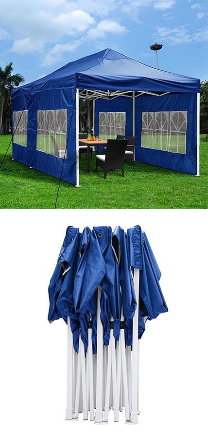 (NEW) $190 Heavy-Duty 10x20 Ft Outdoor Ez Pop Up Party Tent Patio Canopy w/Bag & 6 Sidewalls, Blue