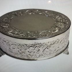 New silver R ound Embossed wedding cake stand plateau 10inches