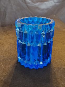 Crystal Blue Tea Light Candle Holder 3 inches Tall