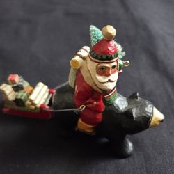 Midwest Of Cannon Falls Santa On Bear Pulling Cart Signed Tate 5.75"x4"