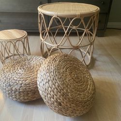 Brand New Rattan Side Table  & Smaller Rattan Table