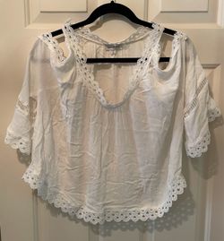Solemio Womens White Cold Shoulder Crochet Lace Boho Blouse Top Small