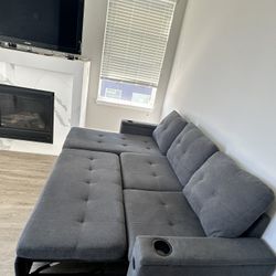 Sectional Sofa with Storage, Pull-Out Bed & USB Ports – $400 OBO
