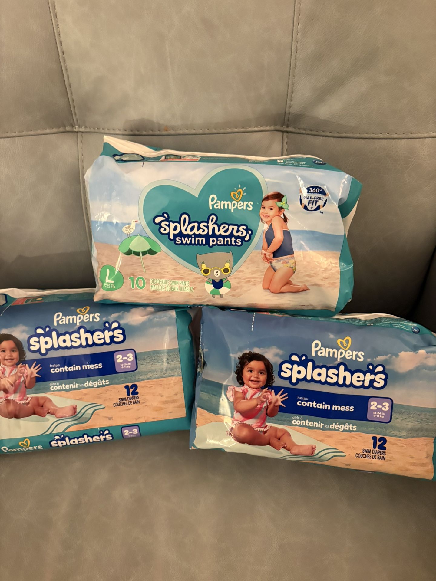 Pampers Splashers Swim Pants Lot – Sizes 2–3 & L (10 + 12 + 12 Count Packs) – New Sealed