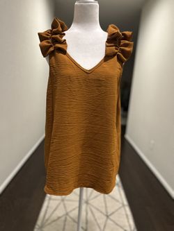 Entro Brown Ruffled V-Neck Tank Top -L