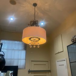 Drum Shade Pendant Chandelier with Crystal Drops