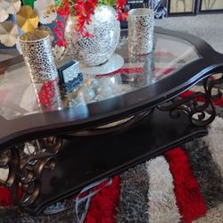 Ashley Cherry Oak Coffee Table With Glass Top
