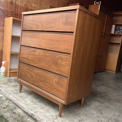 Vintage Mid Century Modern Walnut Highboy Dresser