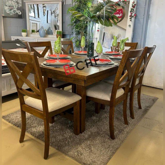 7 Pc Solid Wood Dining Table Set 