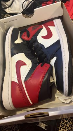 Black air forces red and white Air Jordan ones