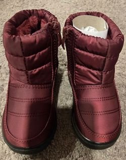 Kids Burgundy Puffer Snow Boots