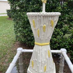 Hollywood Regency White & Yellow Bamboo Table Lamp