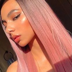 28 Inch Straight Ombre Pink Long Silk Wig