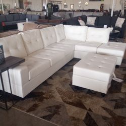 Nice White Cupholder Sectional With Ottoman 