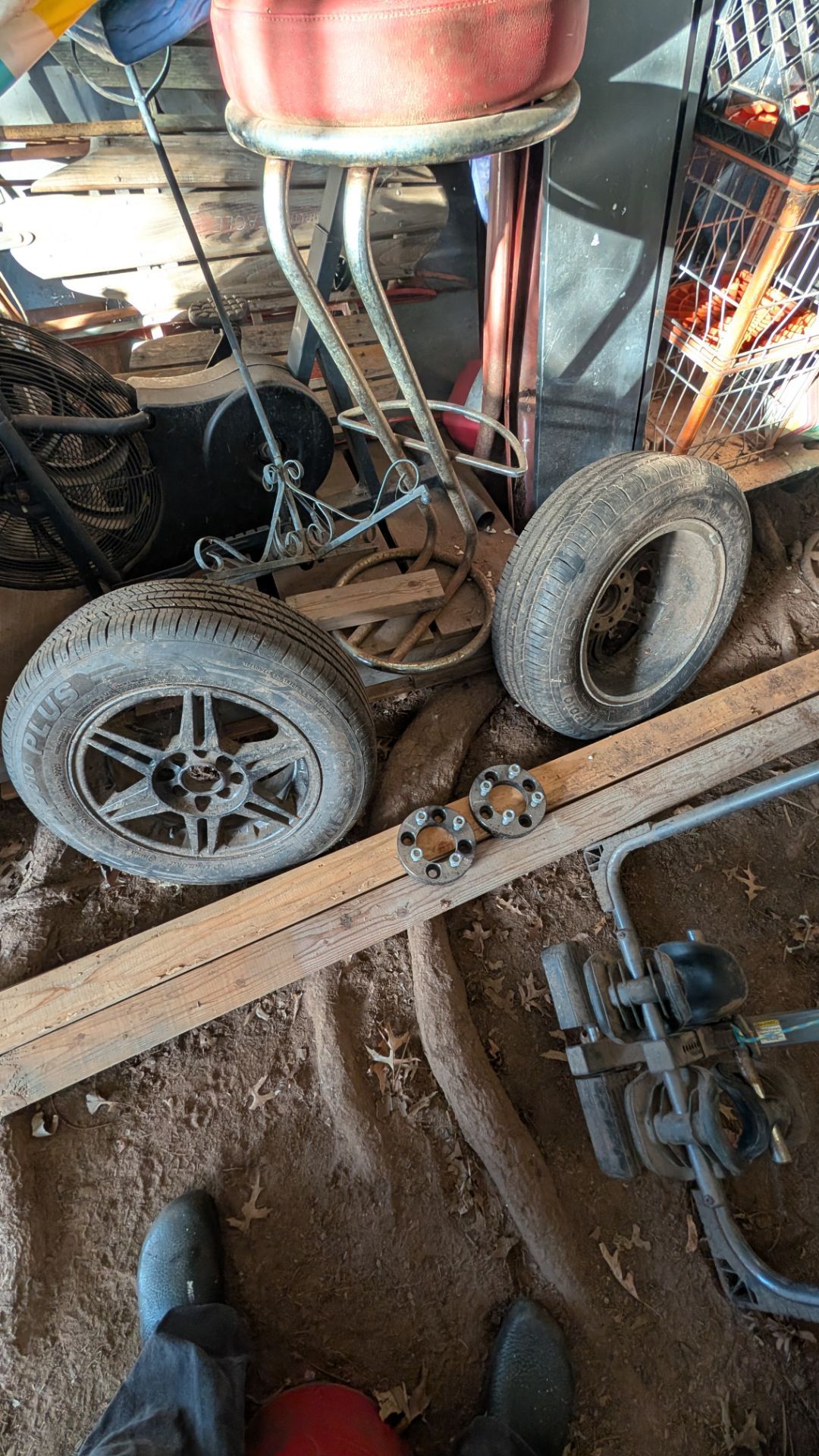 Two wheels with two wheel extenders